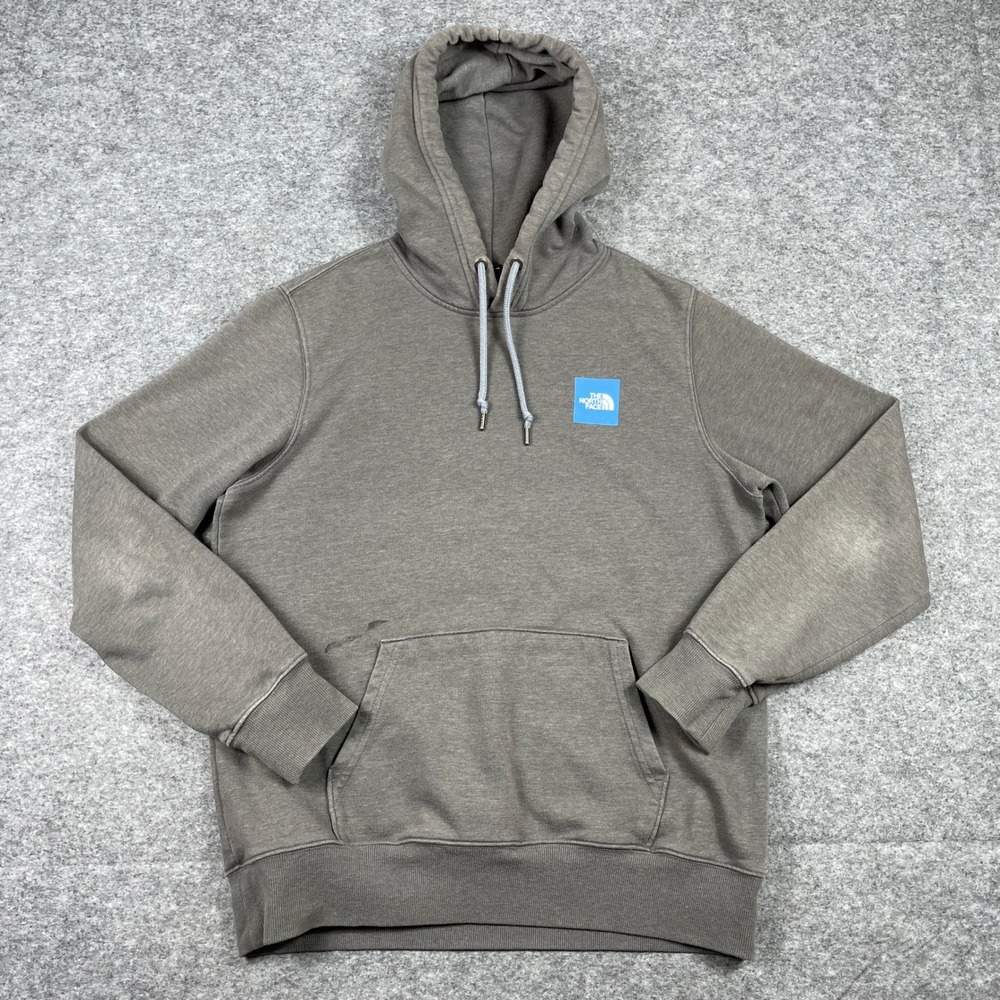 The North Face Hoodie Mens M Gray Box Patch Pullover Fleece A4M49